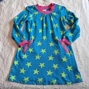 Hanna Andersson girls dress size 140 or 10 blue with lime stars & pink accents